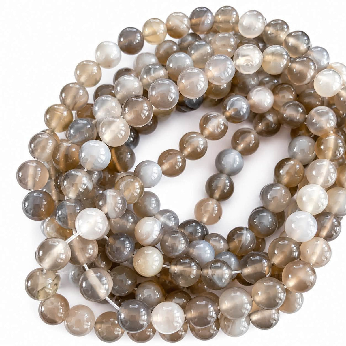 Strand of Grey Laced Agate Gemstone Beads - Size 8mm