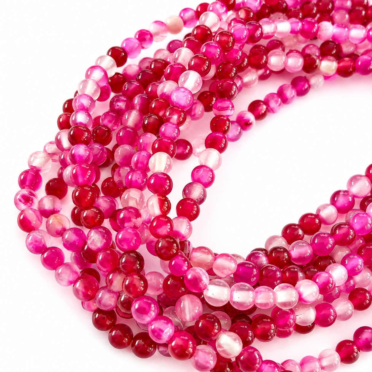 Strand of Pink Laced Agate Gemstone Beads - Size 4mm