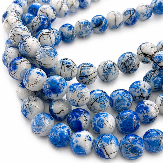 Strand of Blue Round Glass Beads - 8mm