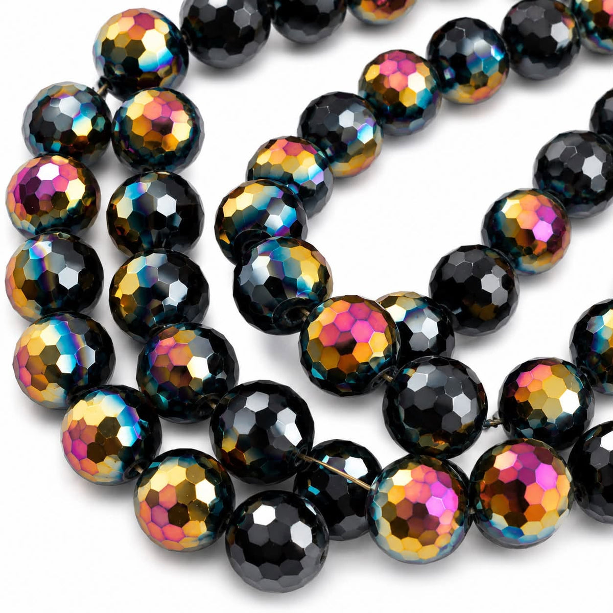 Strand of Faceted Black Glass Beads - 8mm