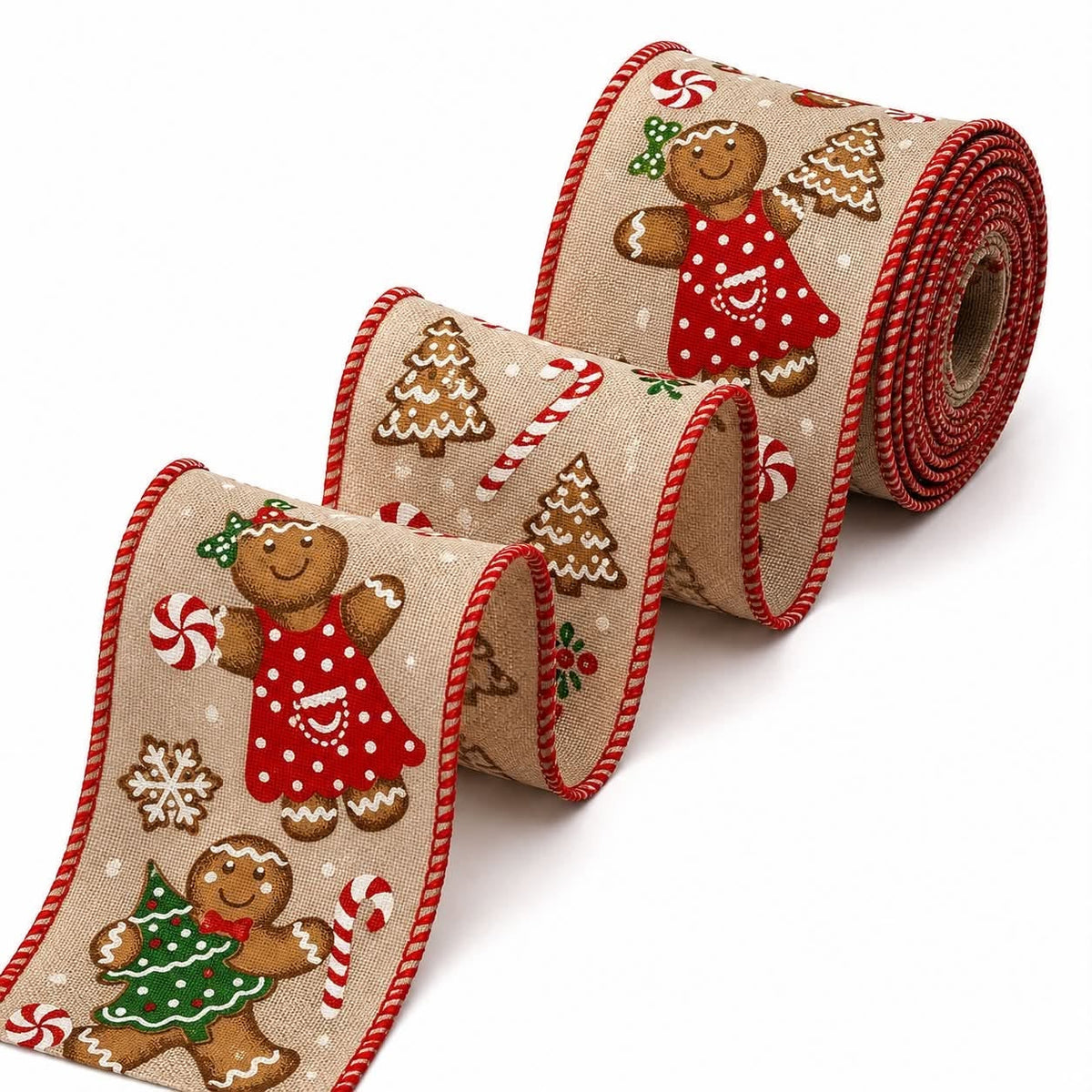 Gingerbread Christmas Wired Ribbon - 5 yards