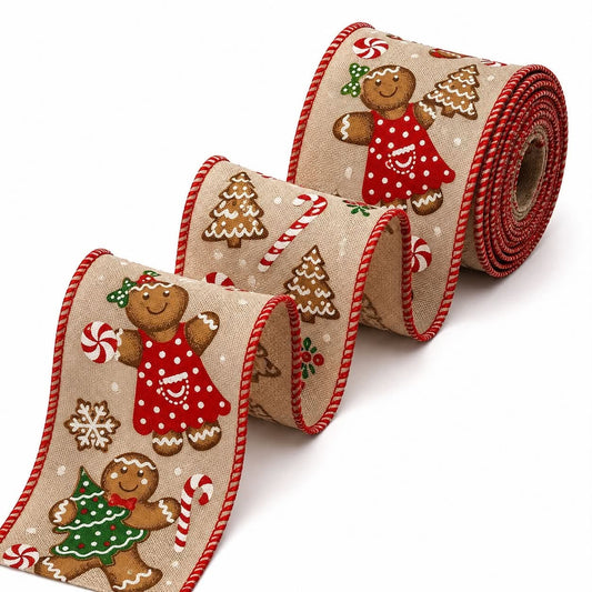 Gingerbread Christmas Wired Ribbon - 5 yards