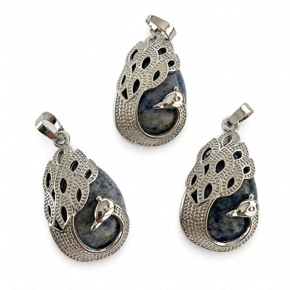 Blue Spot Jasper Gemstone Peacock Pendant - Size 33x20mm