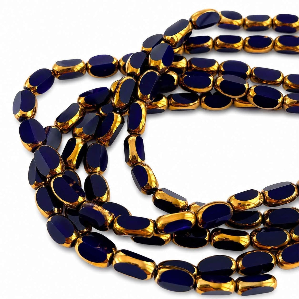 Strand of Glass Beads With Golden Edge - Size 8x5mm