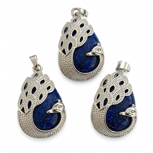 Lapis Lazuli Gemstone Peacock Pendant - Size 33x20mm