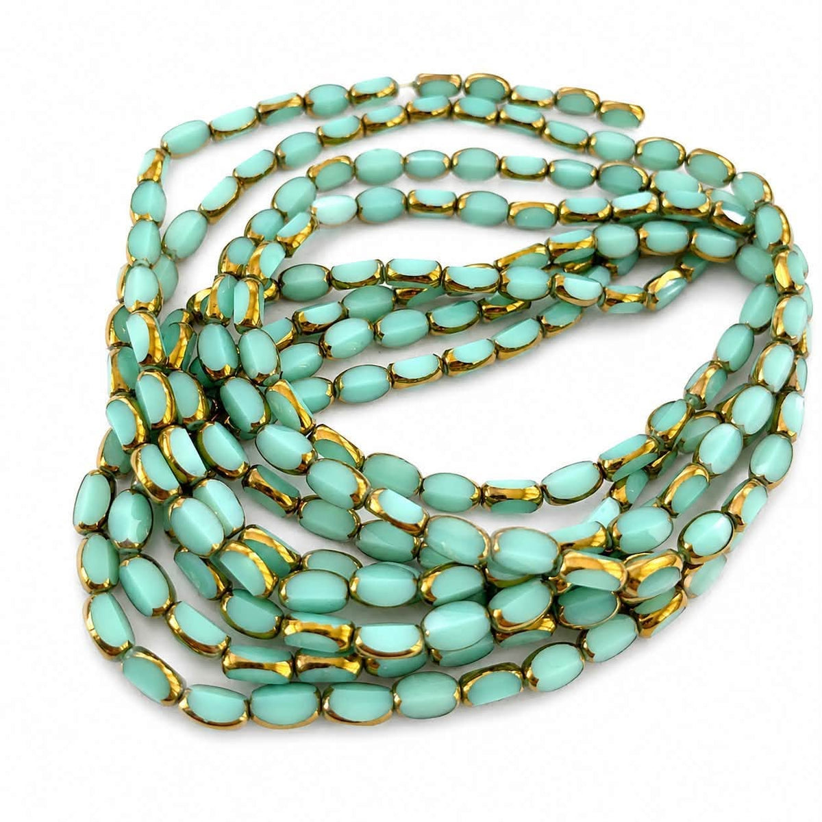 Strand of Glass Beads With Golden Edge - Size 8x5mm