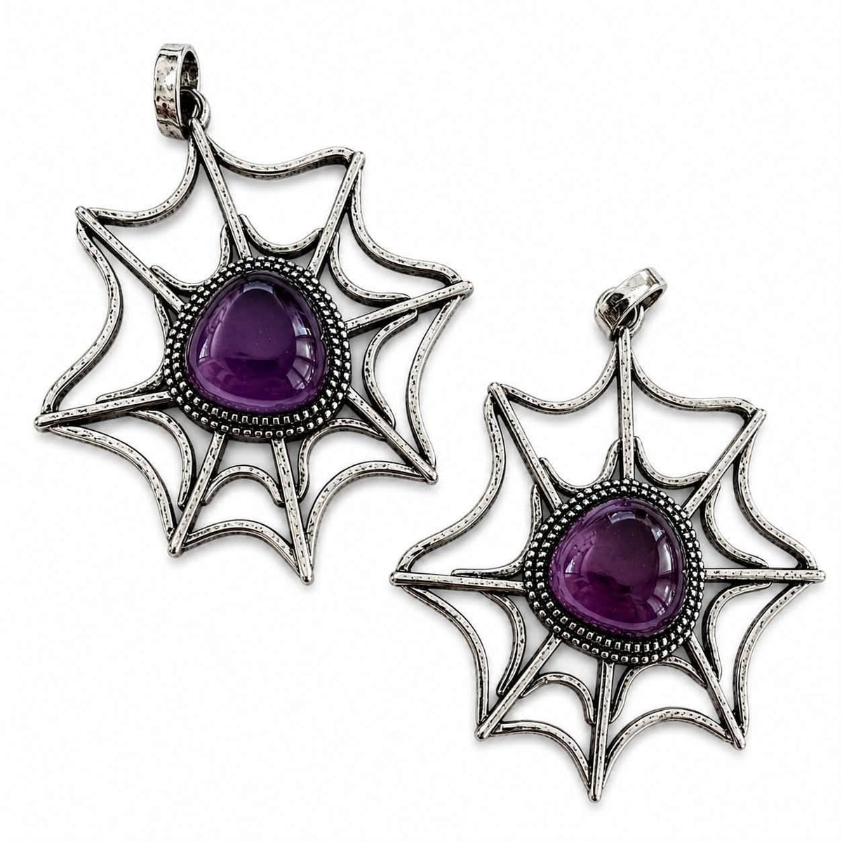 Spider Webb Amethyst Gemstone Pendant - Size 45mm