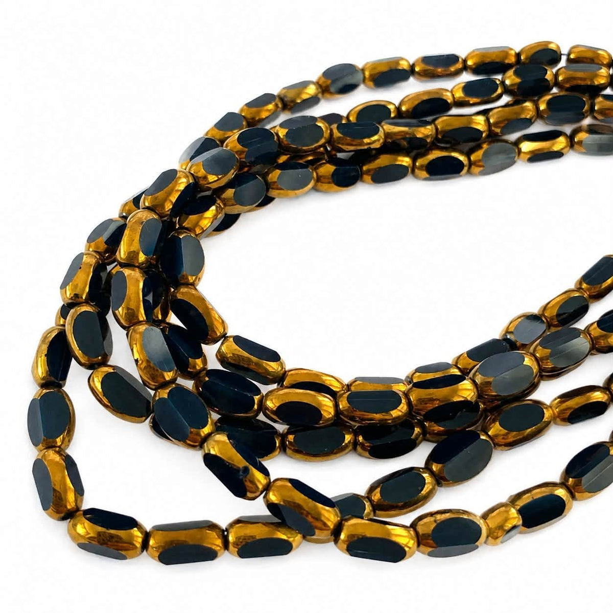 Strand of Glass Beads With Golden Edge - Size 8x5mm