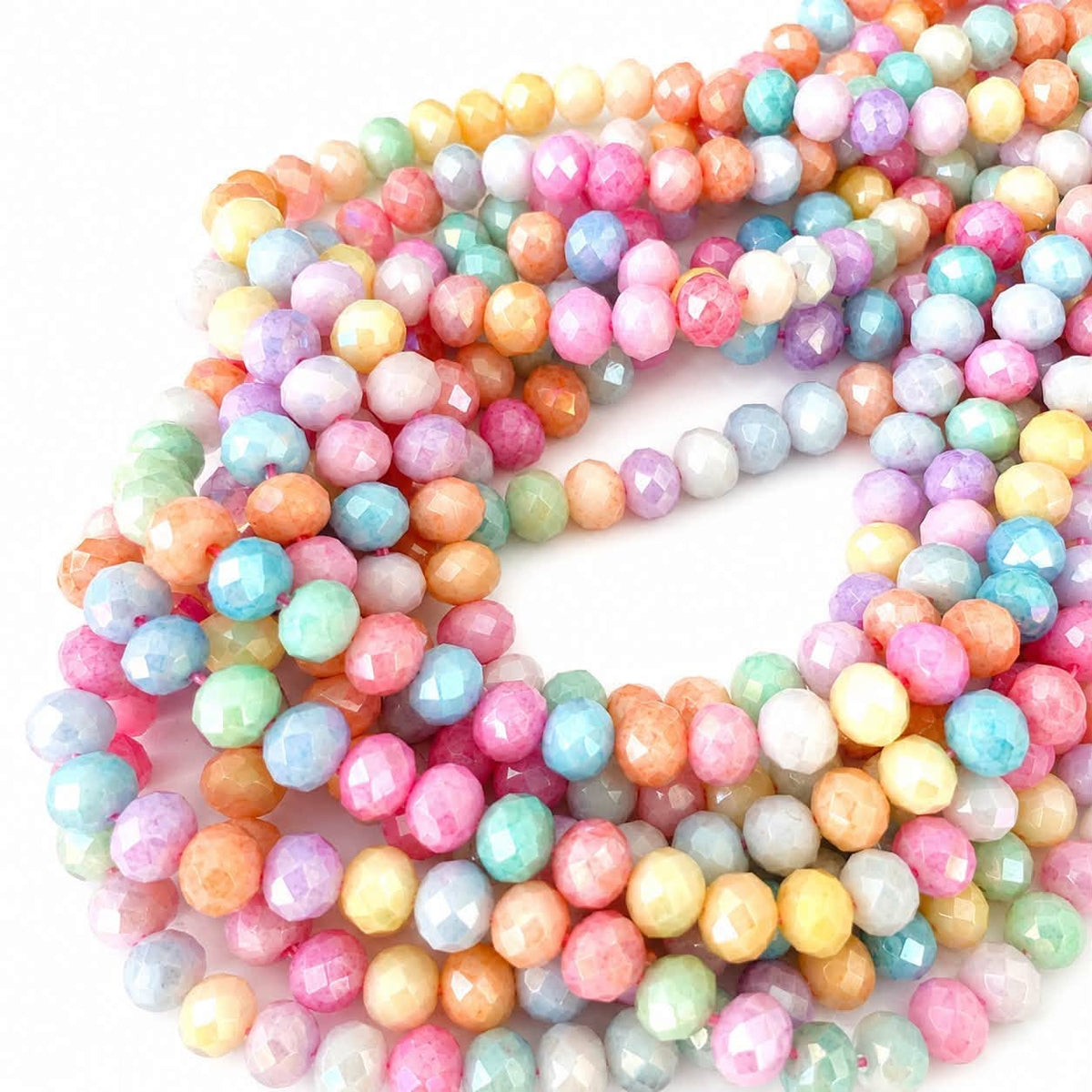 Strand of Glass Electroplate Mixed Colour AB Glass Beads - Size 6x4mm