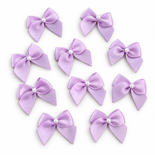 Lilac Ribbon Bow with Faux Pearl Centre - 10 Pack