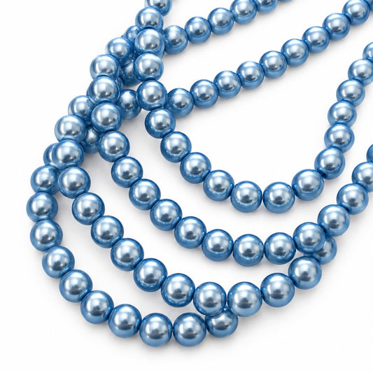 Strand of Glass Pearl Ice Blue Beads - Size 6mm