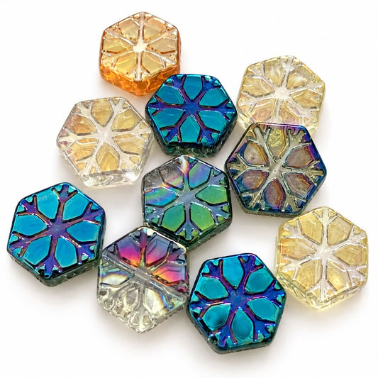 Hexagonal Mixed Glass Beads - 10 Pack
