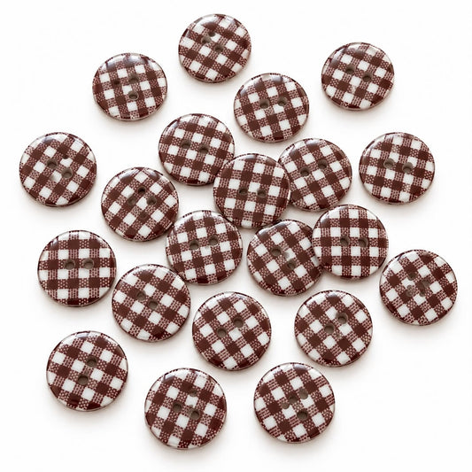 Checked Brown Buttons - 20 Pack