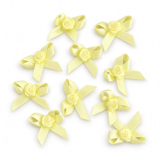 Lemon Ribbon Bow with Rose Centre - 10 Pack