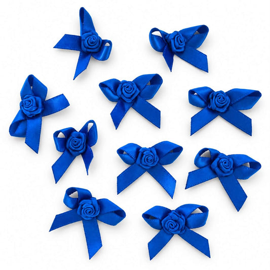 Royal Blue Ribbon Bow with Rose Centre - 10 Pack