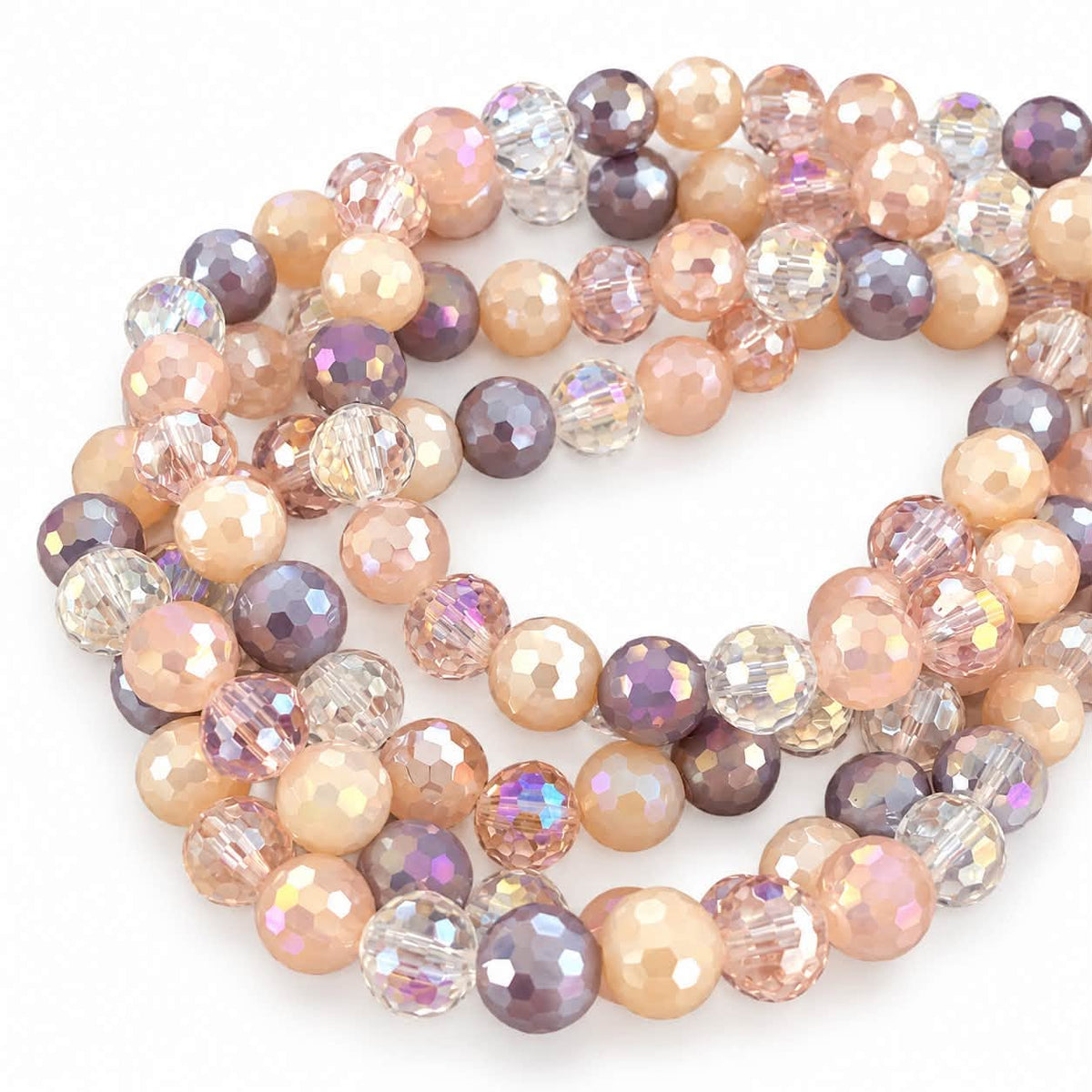 Strand of Faceted Mixed Colour Glass Beads - 8mm