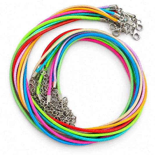 Waxed Cord 18" Necklace Cords Mixed Colours - Pack of 10
