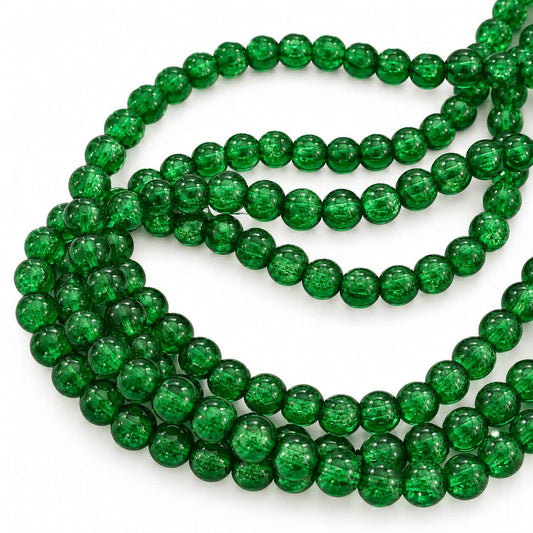 Strand of Green Glass Crackle Beads - Size 4mm