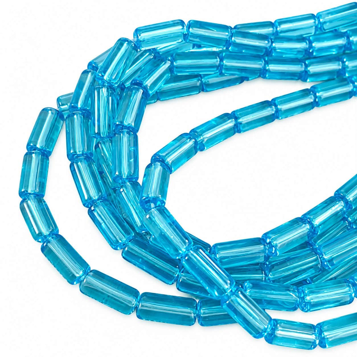 Strand of Blue Cylindrical Tube Shape Glass Beads - 10x4mm
