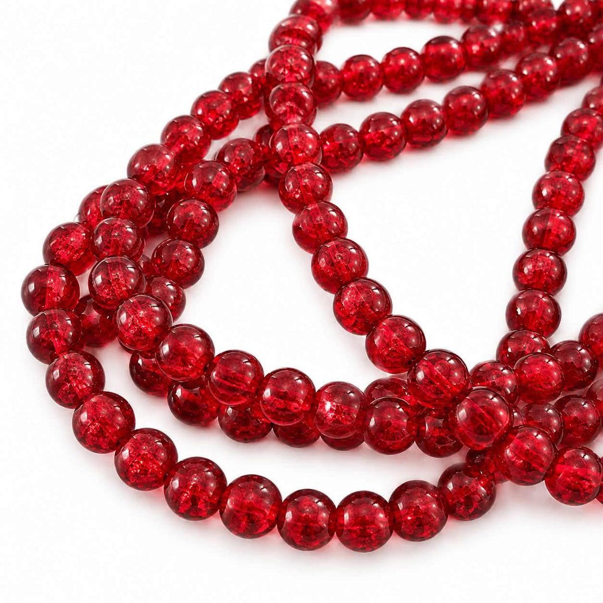 Strand of Red Glass Crackle Beads - Size 4mm