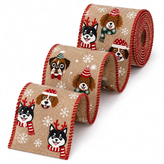 Christmas Dog Wired Ribbon - 5 yards