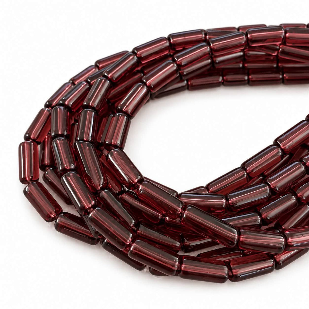Strand of Plum Cylindrical Tube Shape Glass Beads - 10x4mm