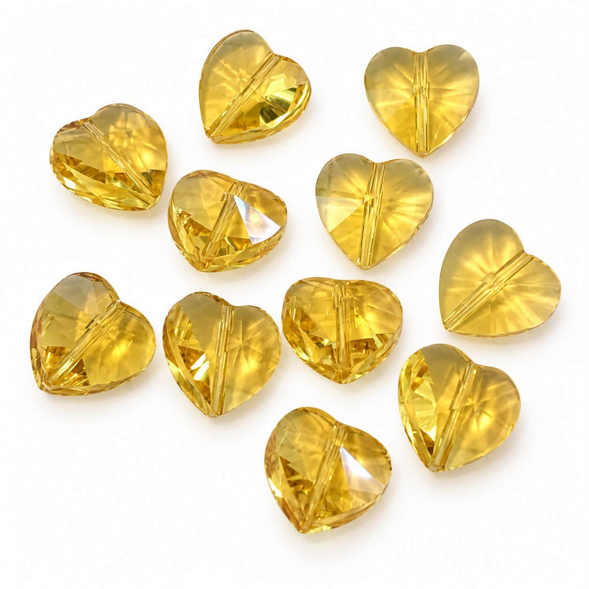 Yellow Glass Heart Beads - Size 15mm