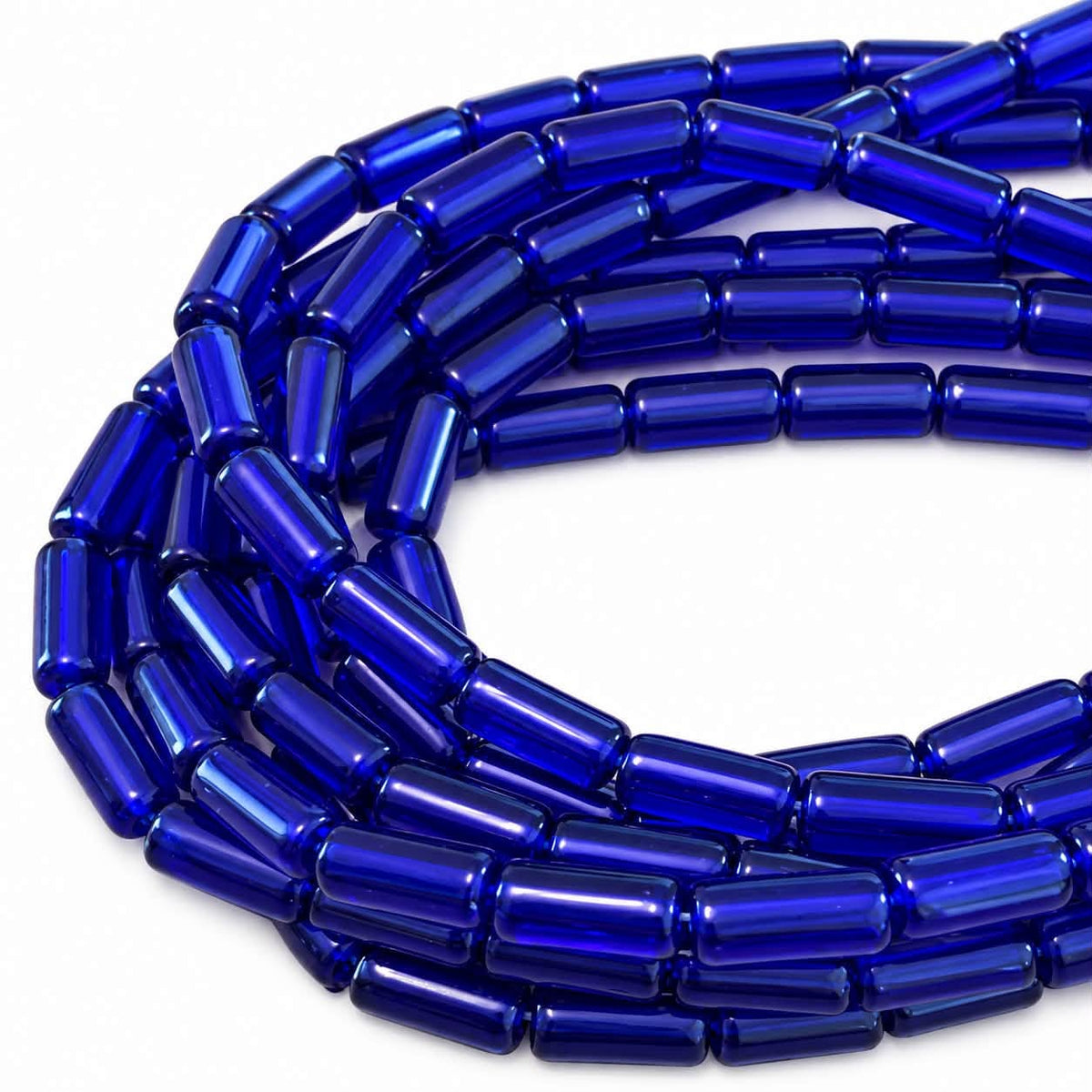 Strand of Dark Blue Cylindrical Tube Shape Glass Beads - 10x4mm