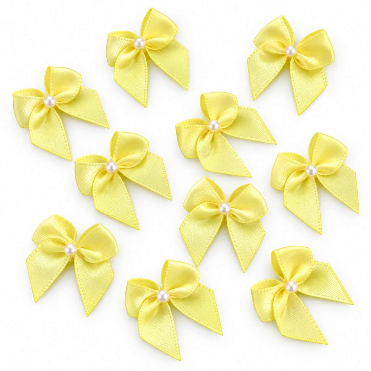 Lemon Ribbon Bow with Faux Pearl Centre - 10 Pack