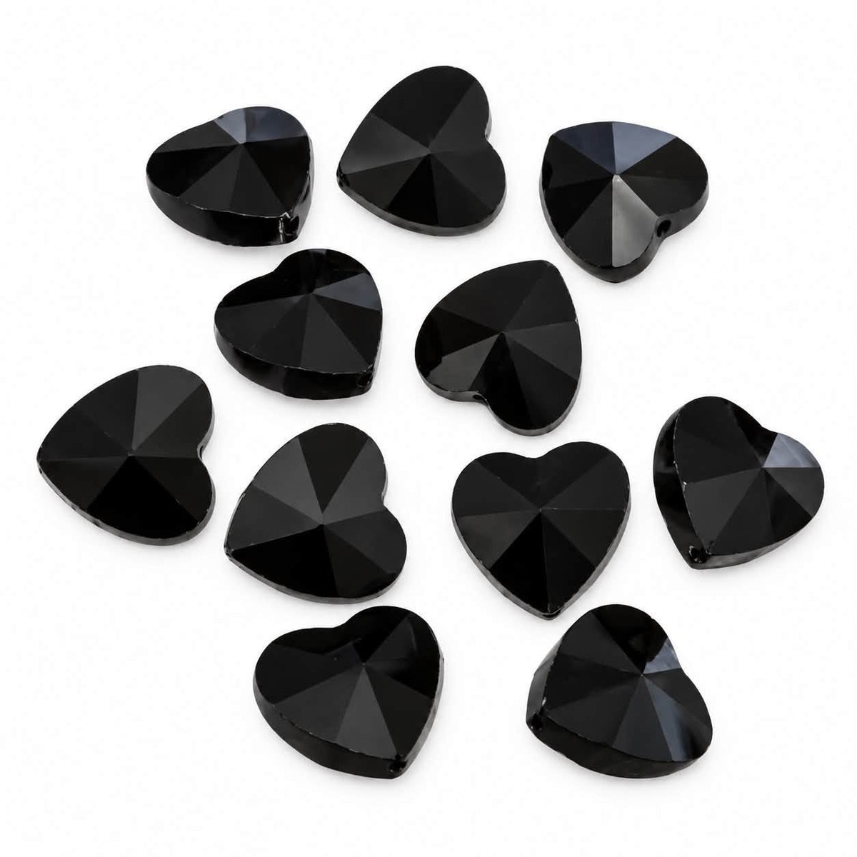 Black Glass Heart Beads - Size 15mm
