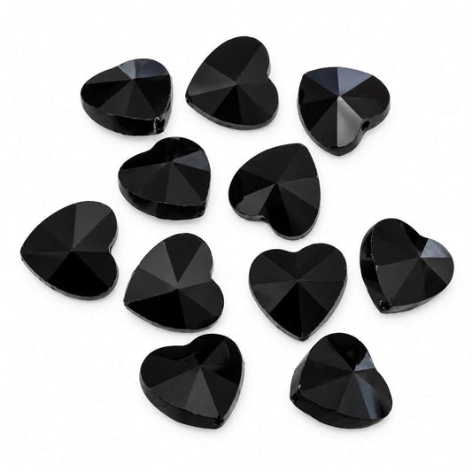 Black Glass Heart Beads - Size 15mm