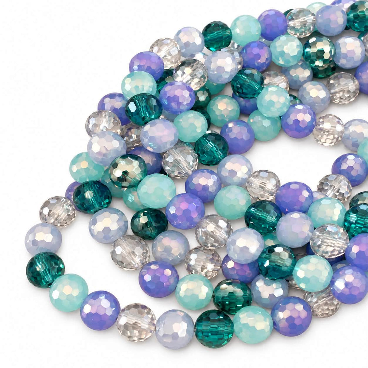Strand of Faceted Mixed Colour Glass Beads - 8mm