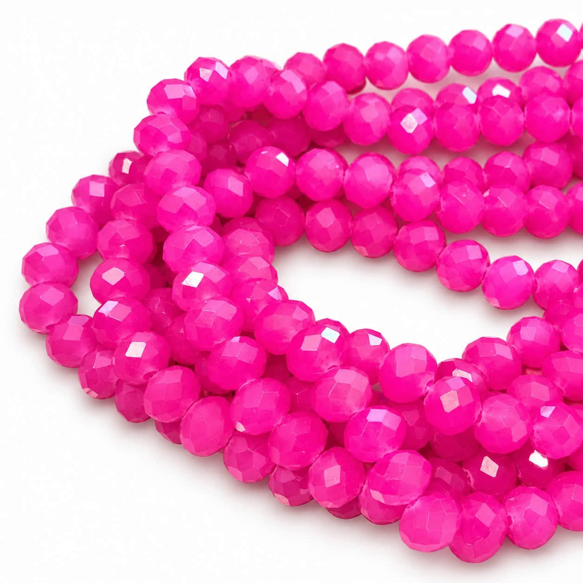 Strand of Faceted Bright Pink Glass Beads - Size 8x6mm