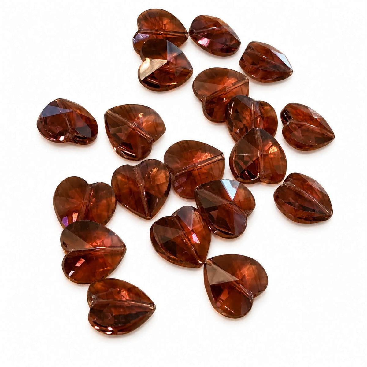 Brown Glass Heart Beads - Size 15mm