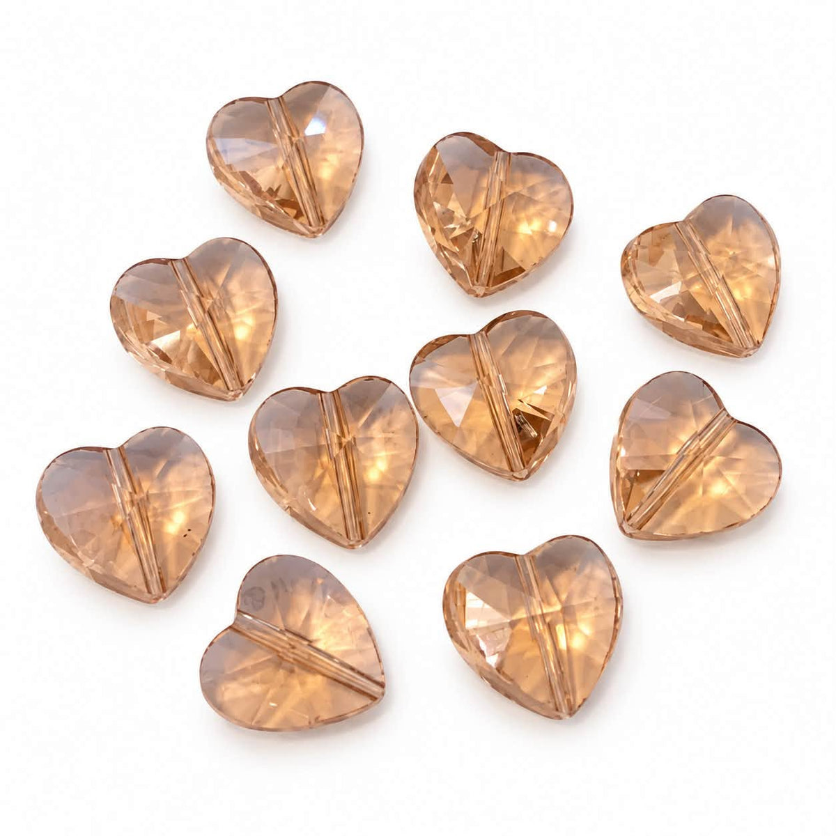 Peach Glass Heart Beads - Size 15mm