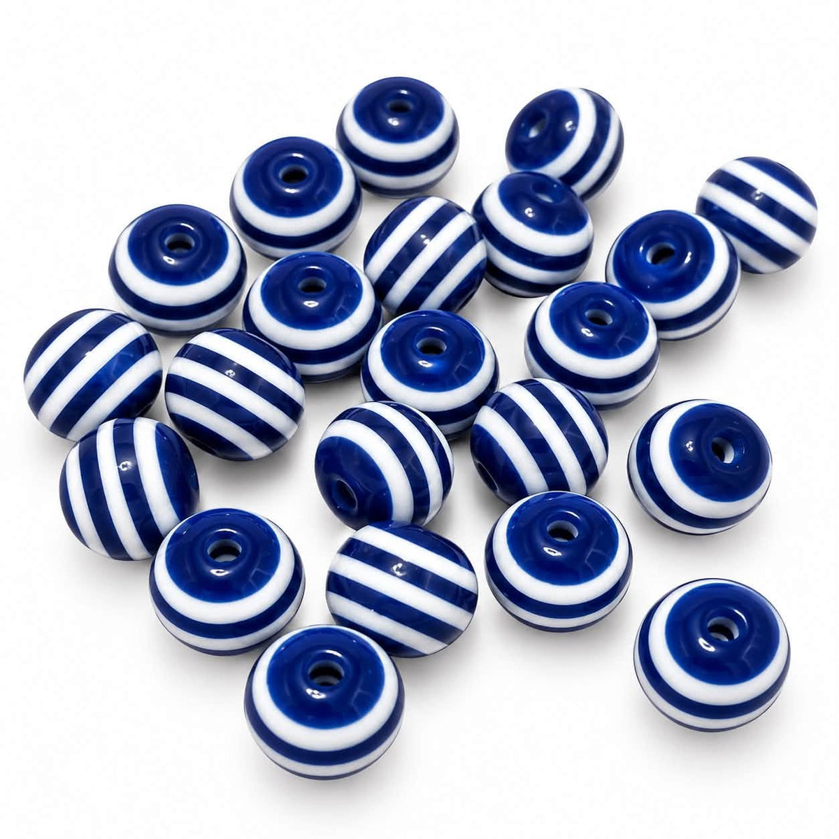 Navy Blue Striped 10mm Beads - 20 Pack