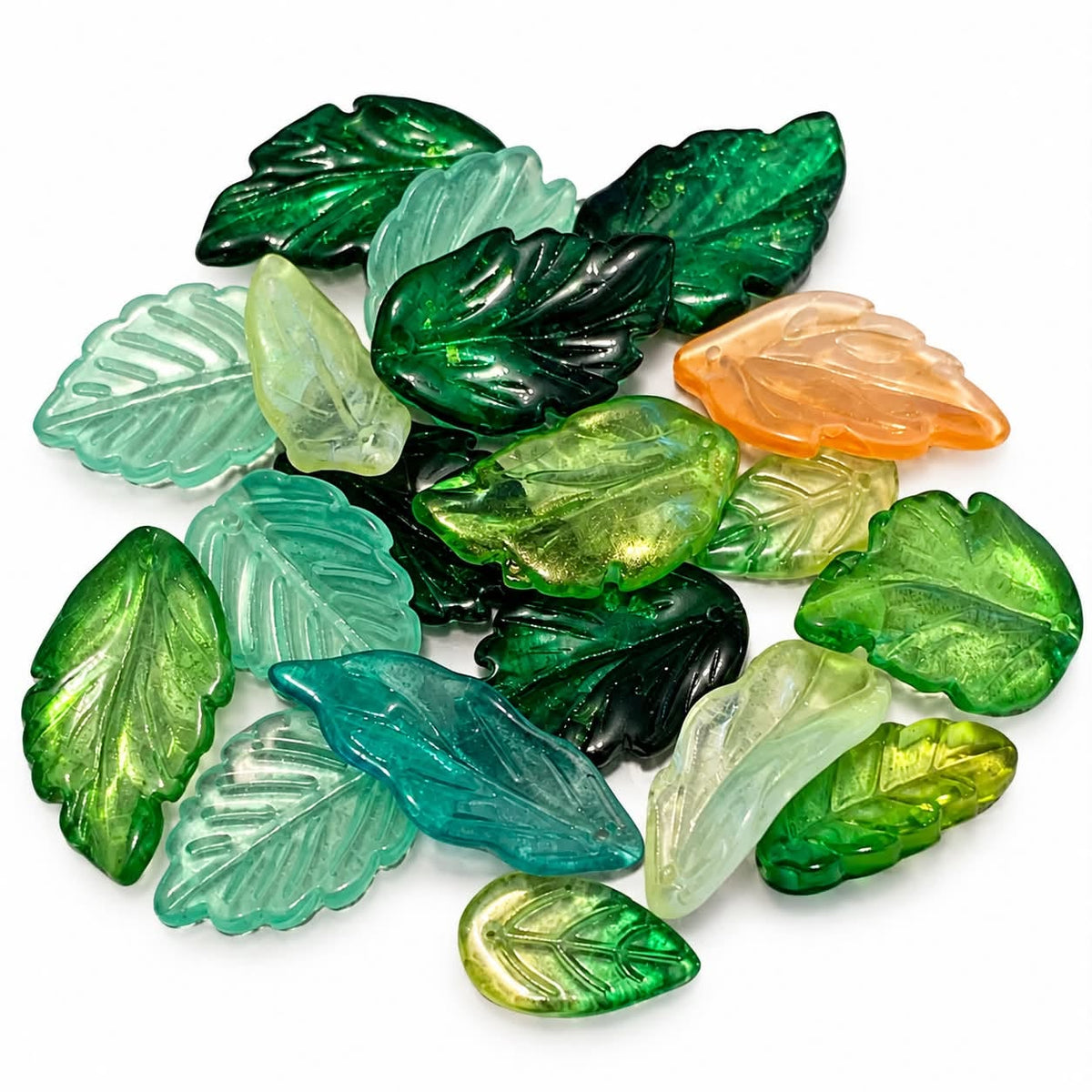Mixed Glass Leaf Beads - 10 Pack