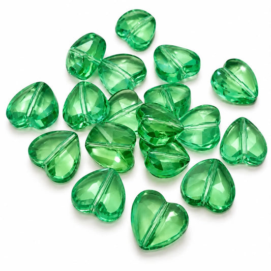 Light Green Glass Heart Beads - Size 15mm