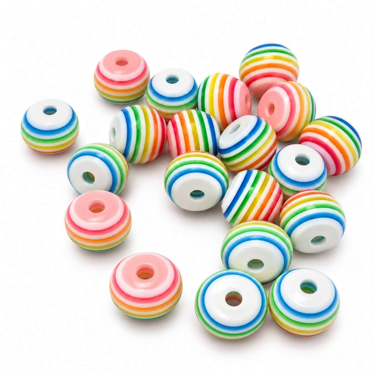 Light Rainbow Striped 10mm Beads - 20 Pack