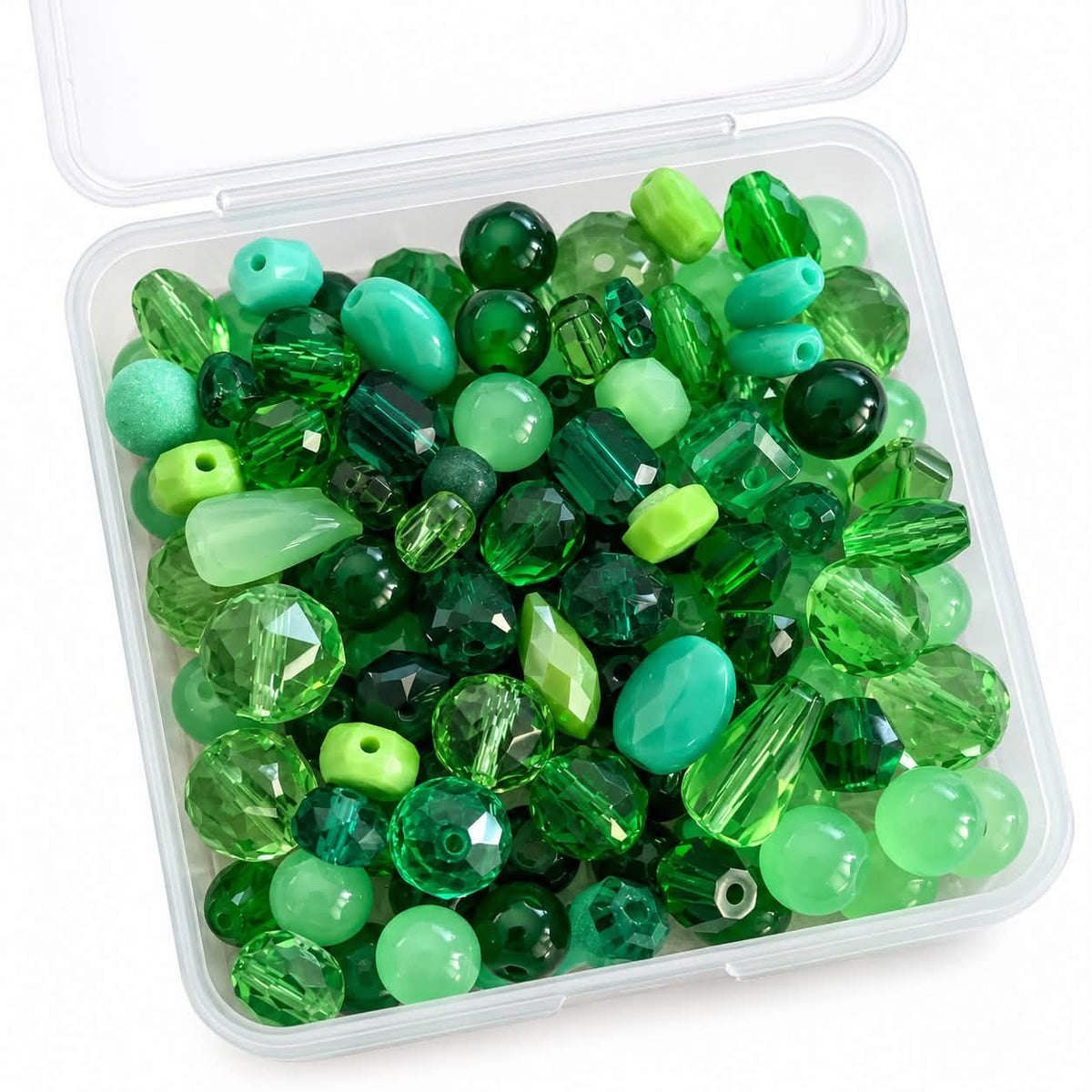 Box of Mixed Green Glass Beads