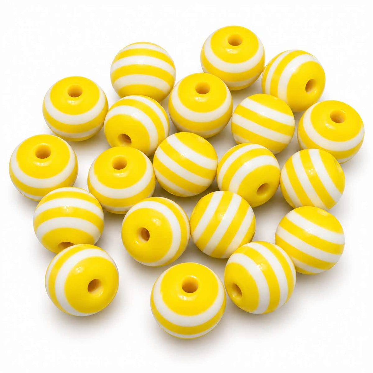 Yellow Striped 10mm Beads - 20 Pack
