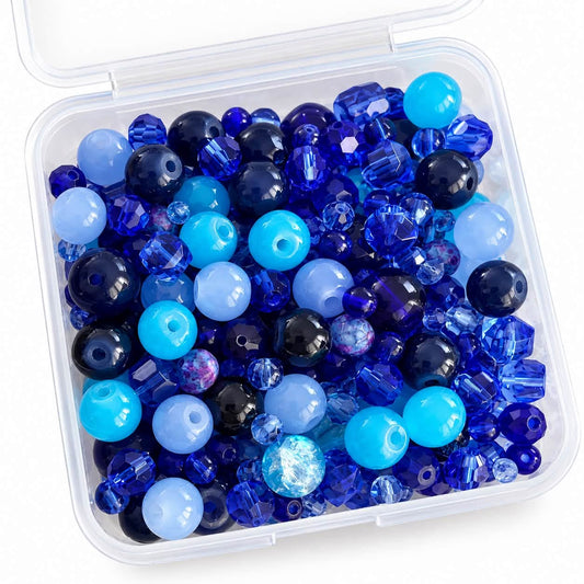 Box of Mixed Blue Glass Beads