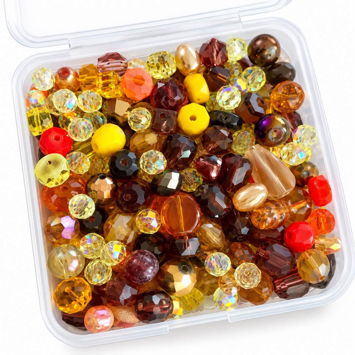 Box of Mixed Yellow & Brown Glass Beads