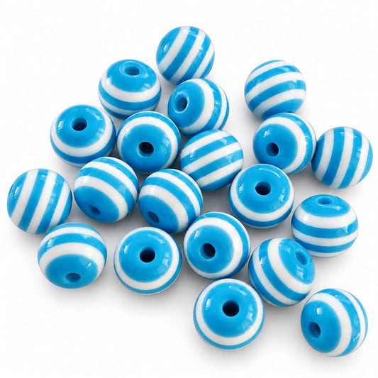 Blue Striped 10mm Beads - 20 Pack