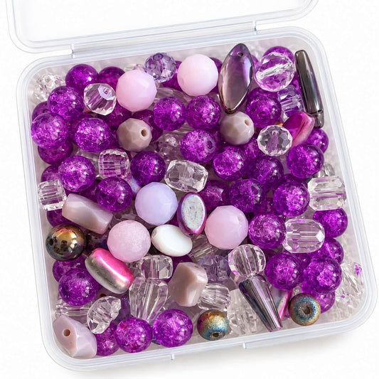 Box of Mixed Purple Glass Beads
