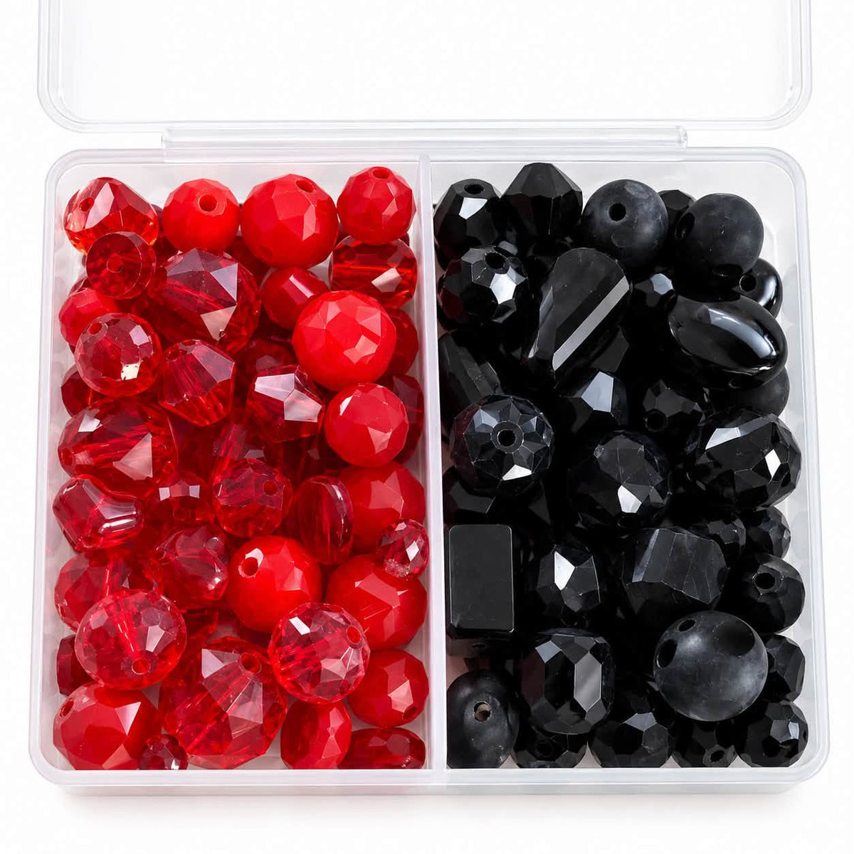 Box of Red & Black Glass Beads