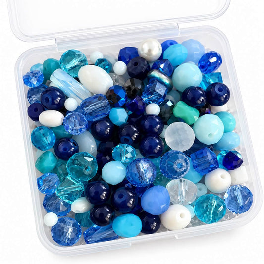 Box of Mixed Blue & White Glass Beads