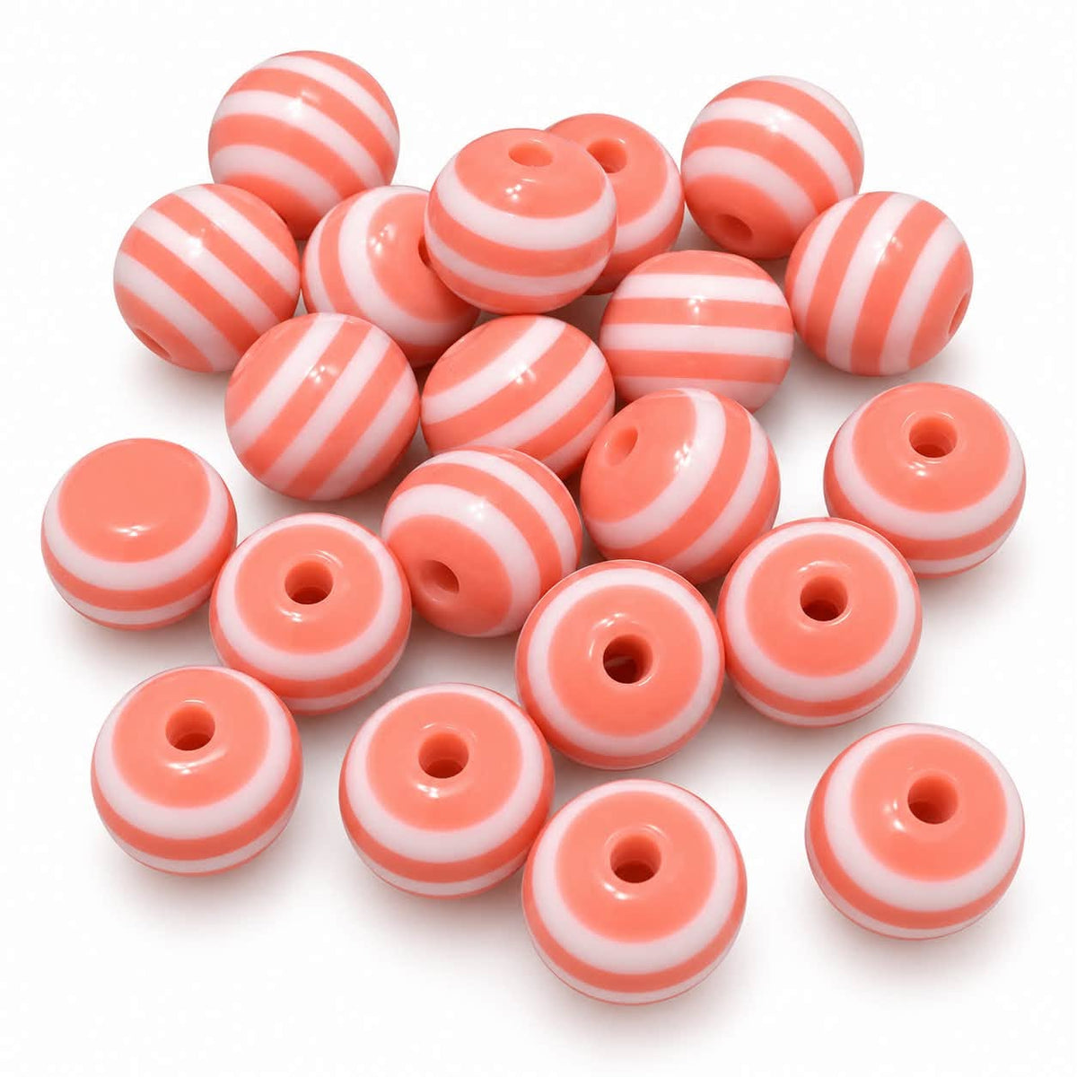 Salmon Pink Striped 10mm Beads - 20 Pack
