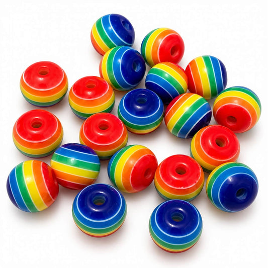Rainbow Striped 10mm Beads - 20 Pack