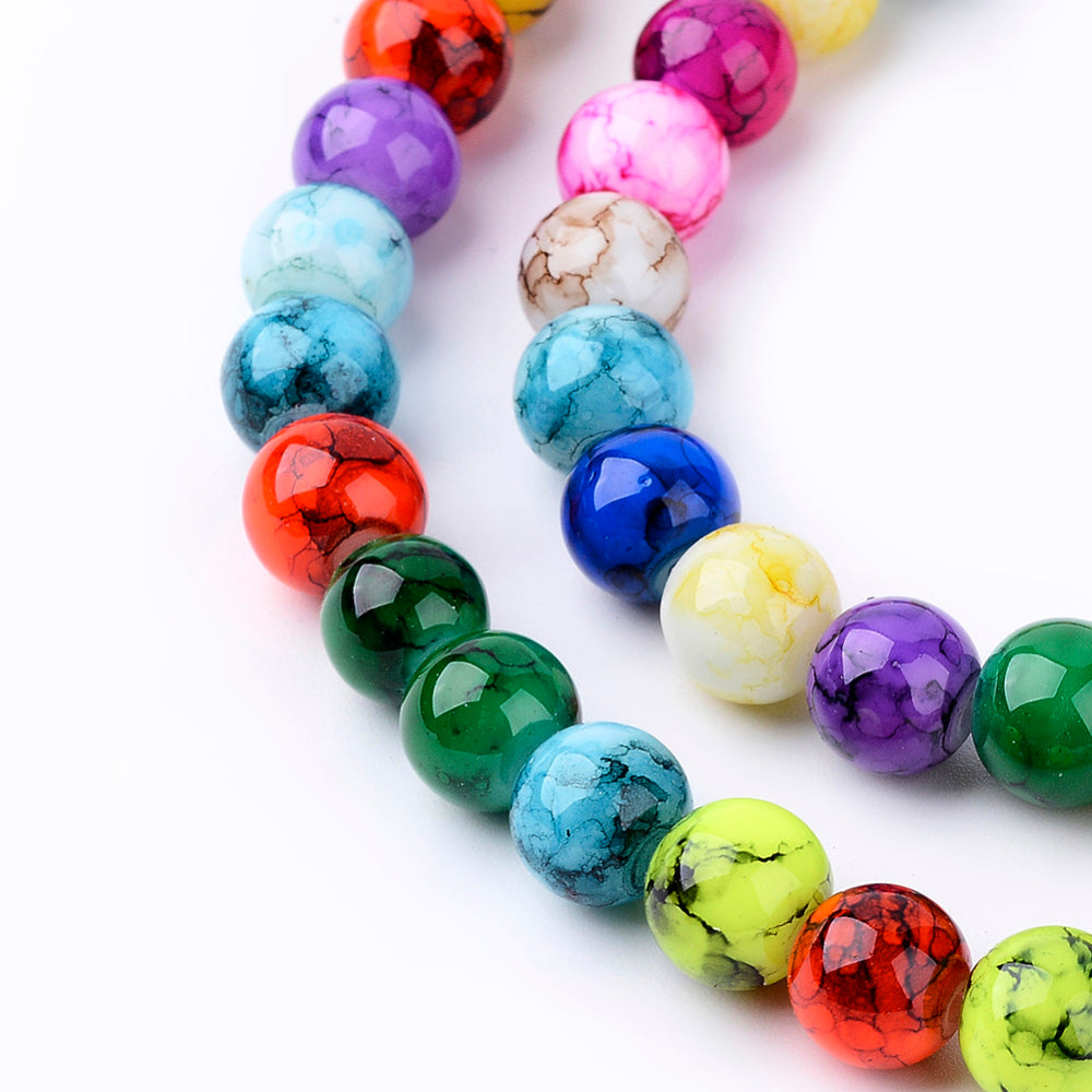 Strand of Mixed Colour Round Glass Beads - 8mm